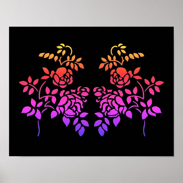Stenciled Rose Blume Abstrakt Colors Poster (Vorne)
