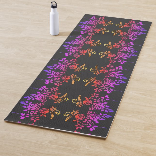 Stenciled Rose Blume Abstrakt Colors Yogamatte (Beispiel)