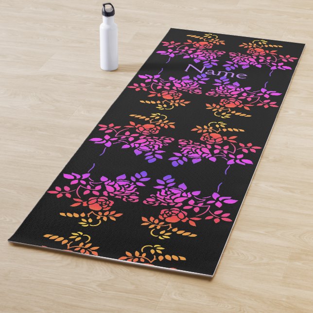 Stenciled Rose Blume Abstrakte Farben Personalisie Yogamatte (Beispiel)