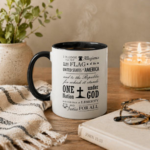 Stenciled Vintag Pledge of Allegiance Coffee Tasse
