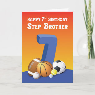 Step Brother 7th Birthday Sports Balls Karte