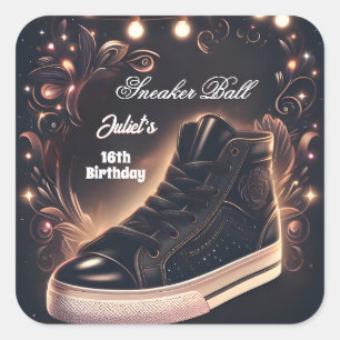 Step Chic Shoe Girl Sweet 16 Sneaker Ball Geburtst Quadratischer Aufkleber