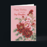 Step Daughter Birthday Peonies Karte<br><div class="desc">Eine wunderbare Abbildung von rosa und roten Pfennigfuchtern,  um Ihrer Stieftochter einen glücklichen Geburtstag zu wünschen. Diese Karte ist voller Liebe,  elegant und elegant zugleich.</div>