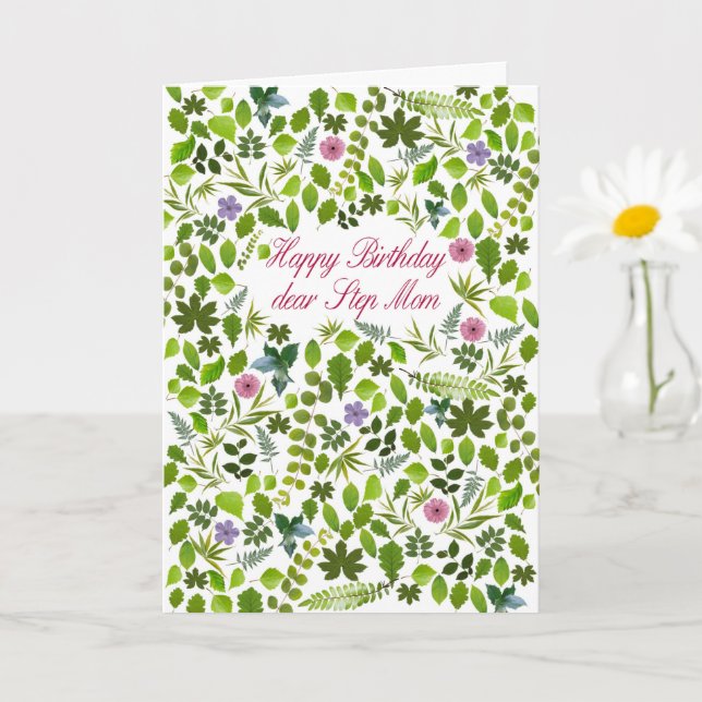 Step Mama Birthday Scattered Blätter Card Karte (Kleine Pflanze)