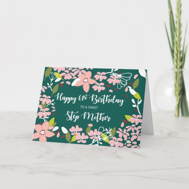 Step Mother 61. Geburtstag Grüne Blume Karte (Vorderseite)