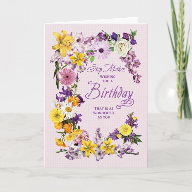 Step Mother Birthday Blume Frame Assorted Blume Karte (Vorderseite)