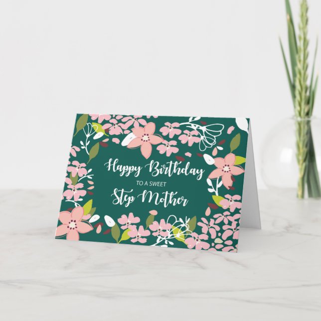 Step Mother Birthday Green Blume Karte (Vorderseite)