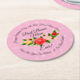 Step Mother Bonus Mama Mother Day Round Runder Pappuntersetzer