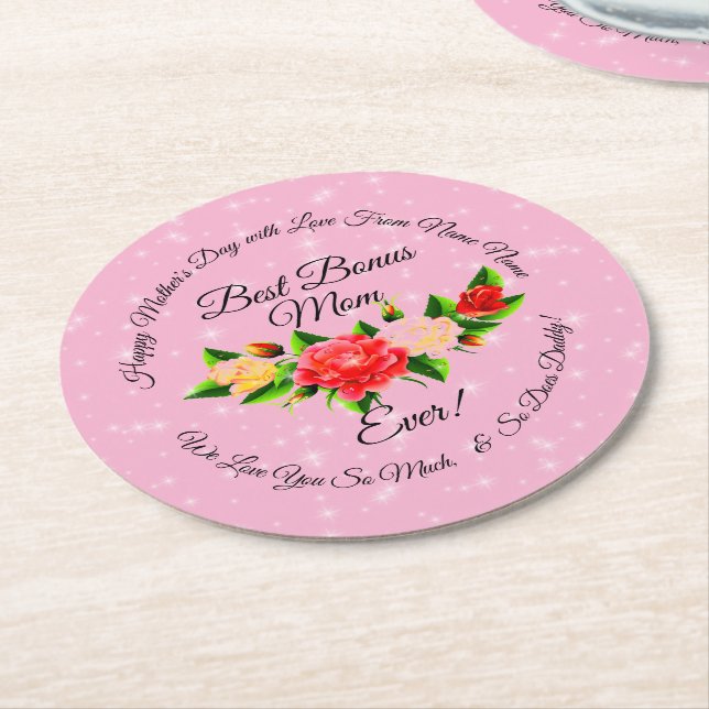 Step Mother Bonus Mama Mother Day Round Runder Pappuntersetzer (Angewinkelt)