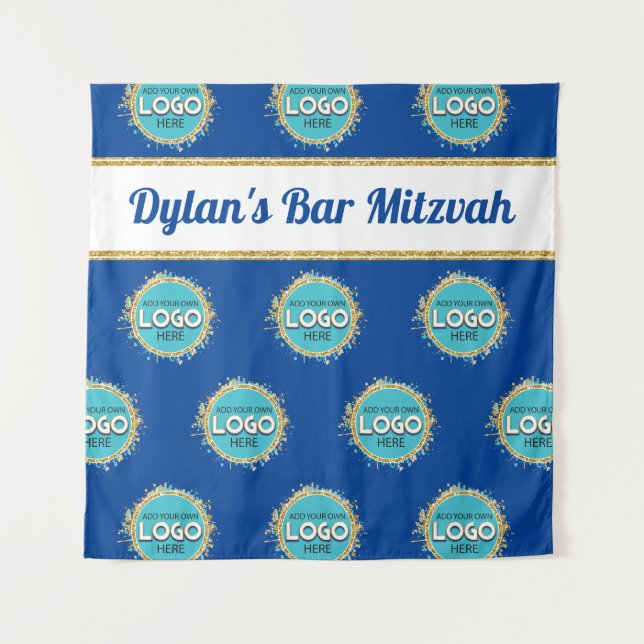 Step & Repeat Bar Mizwa Logo-Hintergrund Wandteppich (Vorderseite)