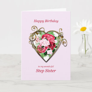 Step Sister Birthday Antique Painted Rose Karte