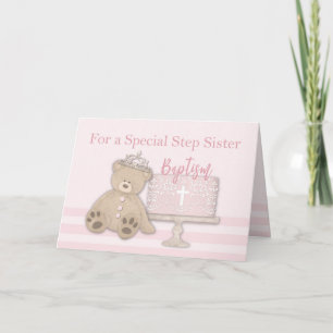 Step Sister Pink Taufen Cake Teddy Bear und Tiara Karte