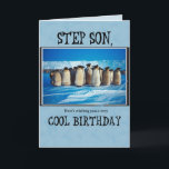 Step Son Birthday Karte<br><div class="desc">Wish very happy birthday to your step Son with this great card in blue,  white and black colors. These penguins from the South Pole are ready for the Party.</div>
