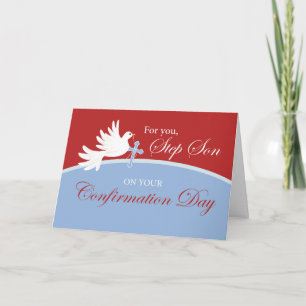 Step Son Confirmation Dove on Red and Blue Karte
