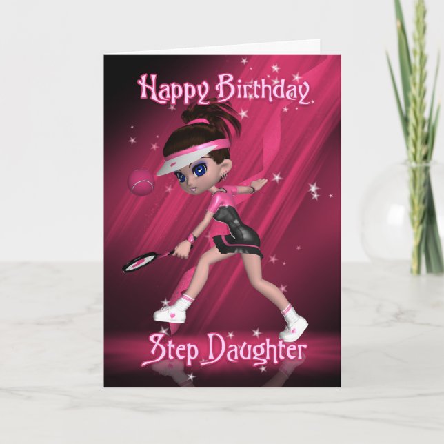 Step-Tochter Birthday Card - Tennis Karte (Vorderseite)