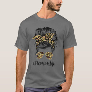 Stepama Life Messy Hair Bun Leopard Women Mother T-Shirt