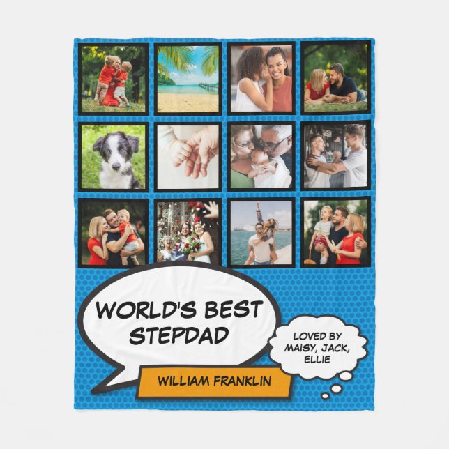 Stepdad 12 Foto Fun Blue Fleecedecke (Vorderseite)
