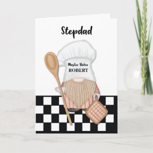 Stepdad Birthday Whimsical Gnome Baker Backen Karte