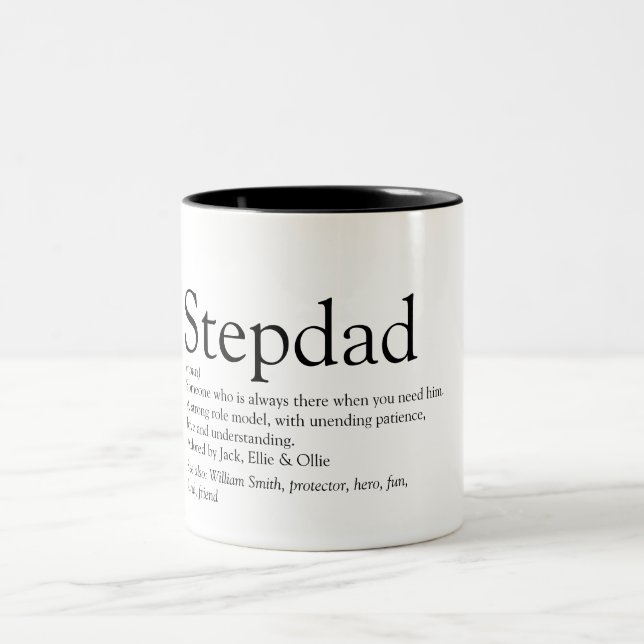 Stepdad Definition Fathers Day Modern Fun Zweifarbige Tasse (Mittel)