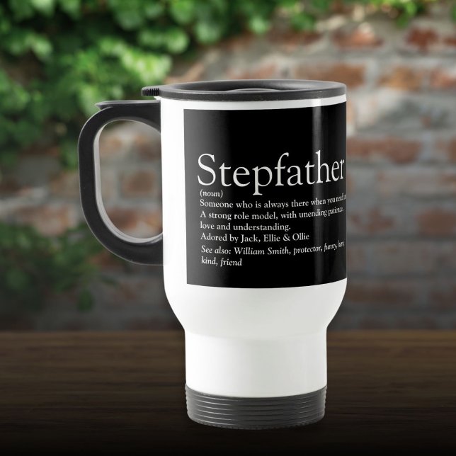Stepfather Stepdad definiert Schwarz Reisebecher (World's Best Stepfather Stepdad Definition Black Travel Mug)