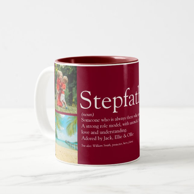 Stepfather Stepdad Definition 4 Foto Burgundy Zweifarbige Tasse (Vorderseite Links)