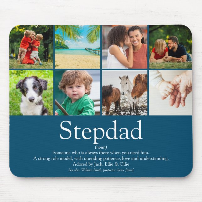 Stepfather Stepdad Definition 8 Foto Fun Blau Mousepad (Vorne)