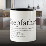 Stepfather, Stepdad Definition Zweifarbige Tasse<br><div class="desc">Personalisieren Sie für Ihren Stiefvater,  Stiefvater oder Papa ein einzigartiges Geschenk für den Tag des Vaters,  Geburtstage,  Weihnachten oder jeden Tag,  den Sie gewollt haben,  um zu zeigen,  wie viel er Ihnen bedeutet. Eine perfekte Art,  ihm zu zeigen,  wie phantastisch er jeden Tag ist. Entwickelt von Thisisnotme©</div>