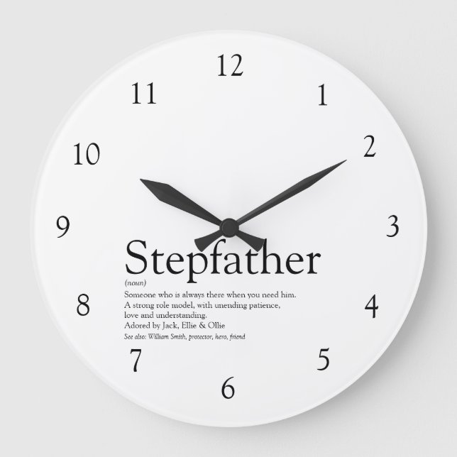 Stepfather Stepdad Quote Black and White Große Wanduhr (Vorderseite)