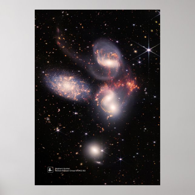 Stephans Quintet, Hickson Compact Group 92 (JWST) Poster (Vorne)