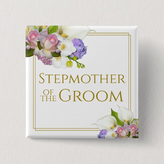 Stepmutter der Groom Elegant Blumenhochzeit Button (Vorderseite)