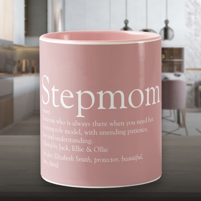 Stepmutter Stepmutter Definition Dusty Rose Pink Zweifarbige Tasse (Stepmom Stepmother Definition Dusty Rose Pink Two-Tone Coffee Mug)