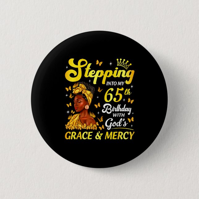 Stepng Into My 65th Birthday Christian Afro Women  Button (Vorderseite)