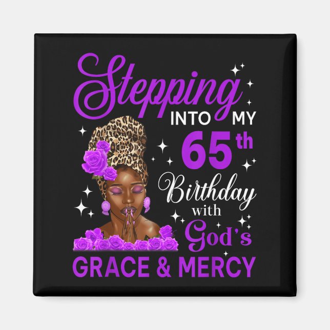 Stepng Into My 65th Birthday Headwrap Black Woman  Magnet (Vorne)