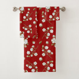 Steppmuster aus rotem und weißem Baumwolle Badhandtuch Set