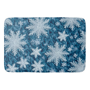 Steppmuster Blau und Weiße Schneeflocken Badematte