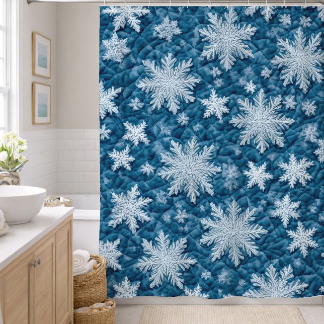 Steppmuster Blau und Weiße Schneeflocken Duschvorhang (Von Creator hochgeladen)
