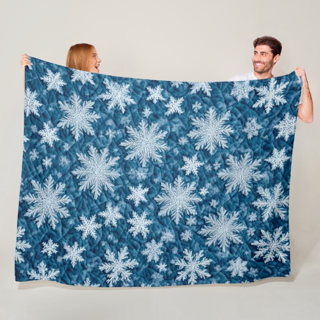 Steppmuster Blau und Weiße Schneeflocken Fleecedecke (Beispiel)
