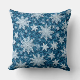 Steppmuster Blau und Weiße Schneeflocken Kissen