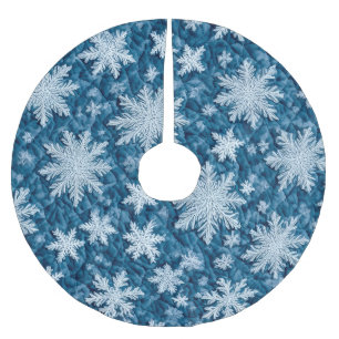 Steppmuster Blau und Weiße Schneeflocken Polyester Weihnachtsbaumdecke