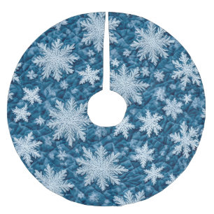 Steppmuster Blau und Weiße Schneeflocken Polyester Weihnachtsbaumdecke