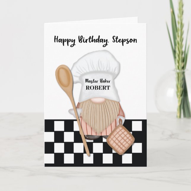 Stepson Birthday Whimsical Gnome Baker Baking Karte (Vorderseite)