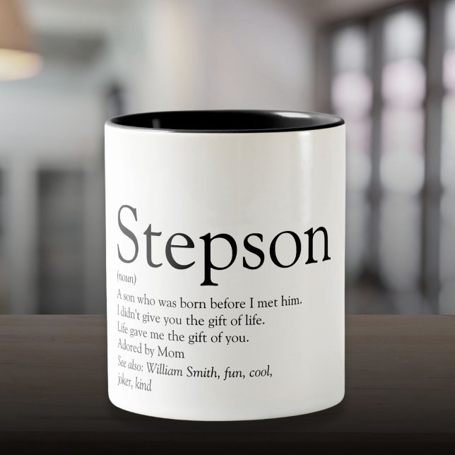 Stepson Moderne Schwarz-Weiß-Definition Zweifarbige Tasse (Stepson Modern Black and White Definition Two-Tone Coffee Mug)