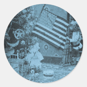 Stereoview - patriotisches Weihnachten circa 1901 Runder Aufkleber