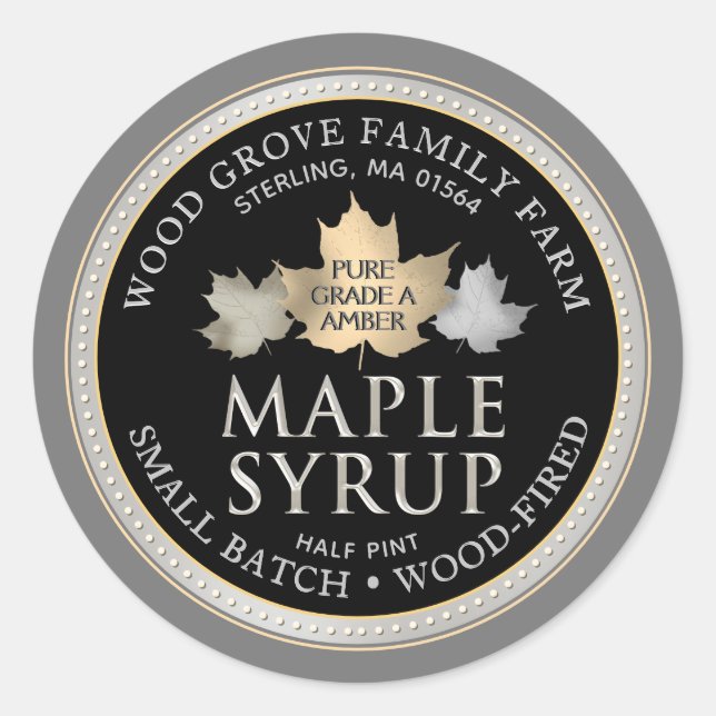 Sterling Label Small Batch Maple Syrup Gold Leaf Runder Aufkleber (Vorderseite)