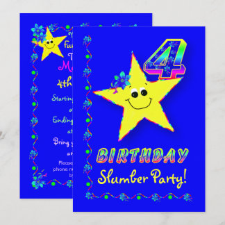 Stern 4. Geburtstag Slumber Party Einladung