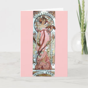 Stern-Champagnerfrau des mucha Kunst-Dekos weiße Karte