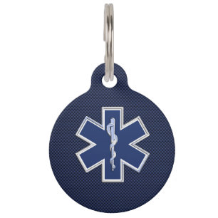 Stern des Leben-Sanitäters EMS auf blauer Haustiermarke