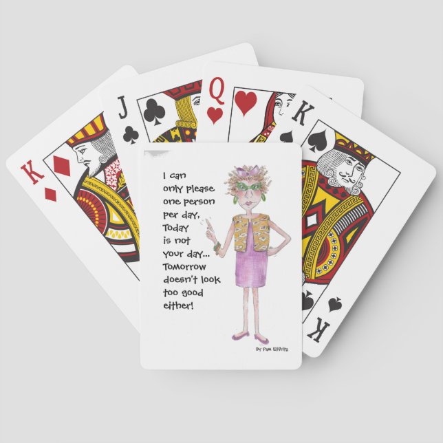 Stern-Frau warnt andere, dass sie schwer zufrieden Spielkarten (Rückseite)