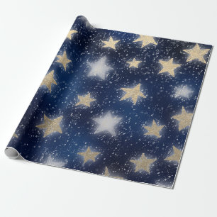 Stern-Galaxie-Himmel-Marine-Blau-Nachtsepia-Gold Geschenkpapier