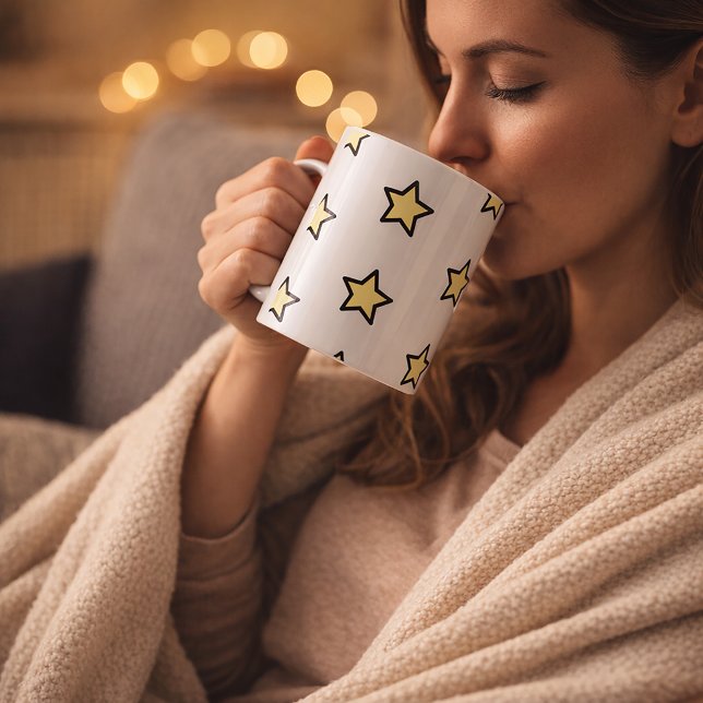 Stern Gelb Pastellmuster Kaffeetasse (A mug with a pattern of yellow and black stars
)